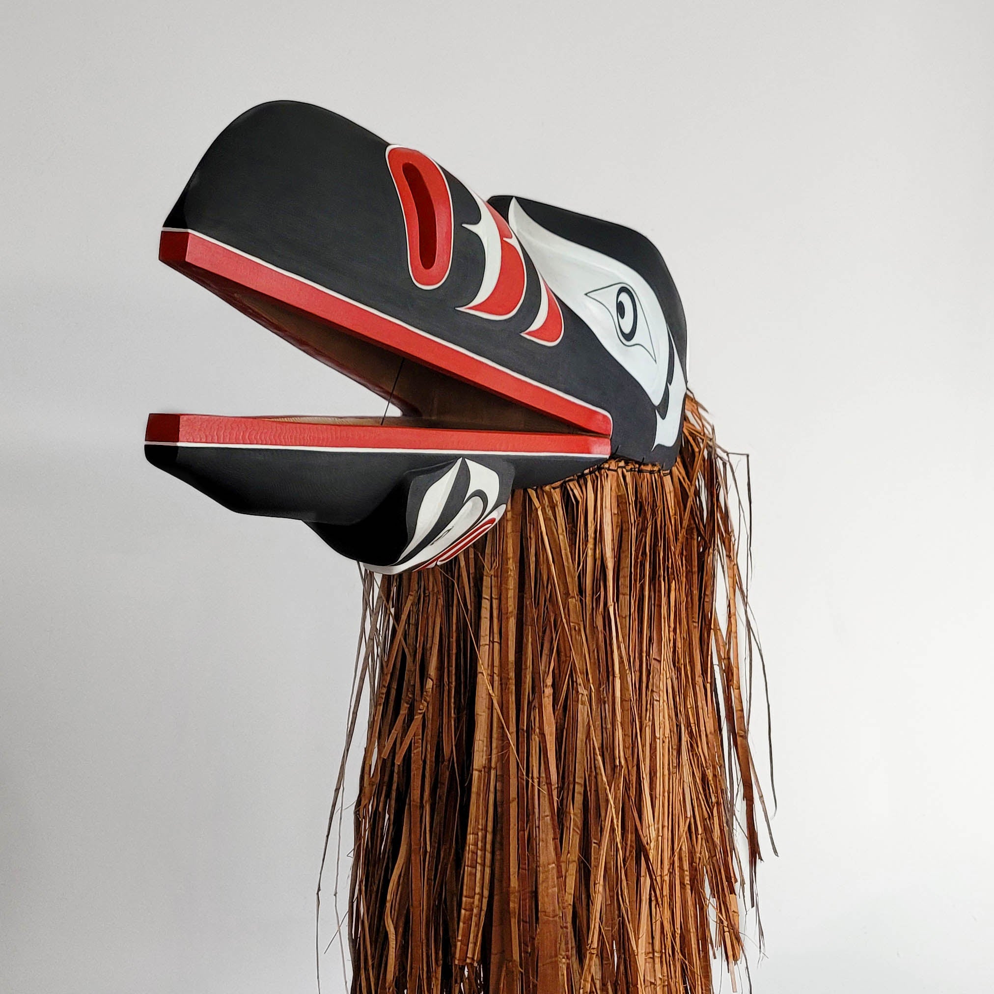 Raven Headdress with Cedar Bark by Kwakiutl artist Trevor Hunt