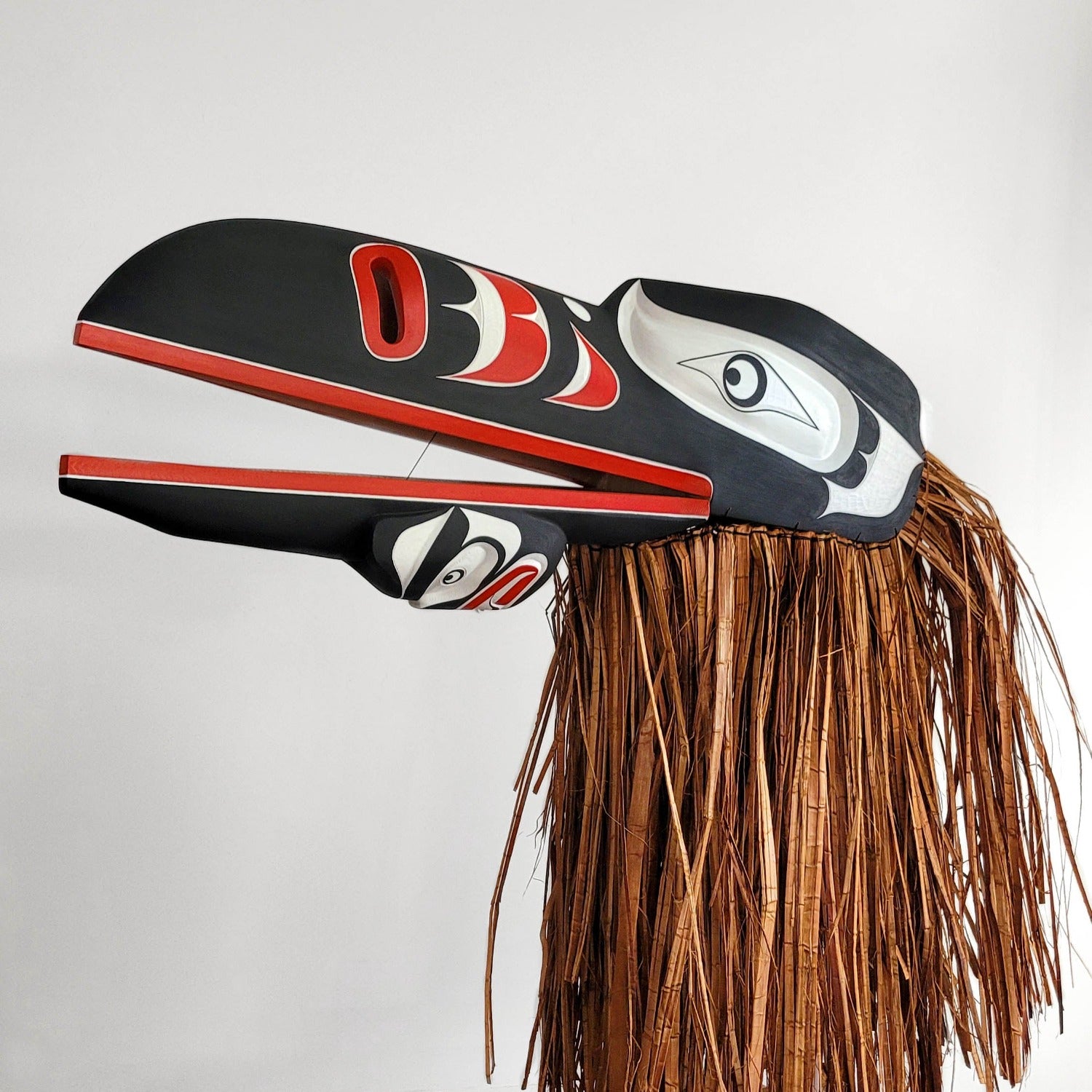 Raven Headdress with Cedar Bark by Kwakiutl artist Trevor Hunt