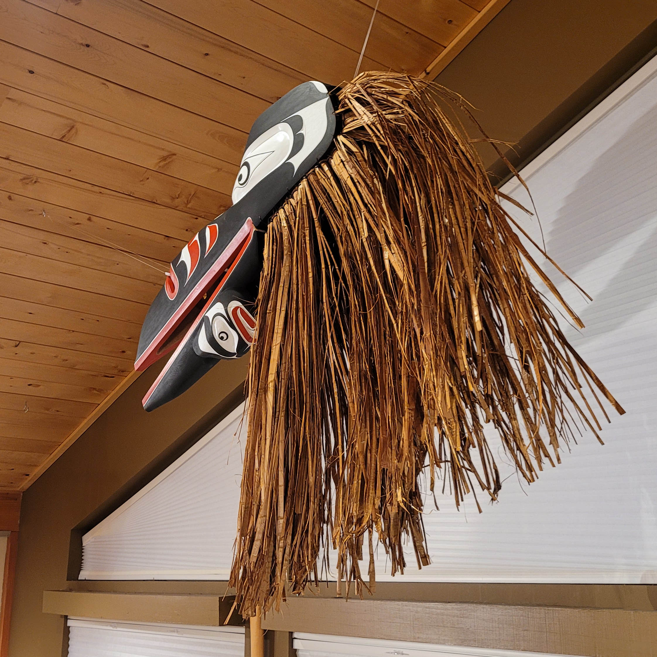 Raven Headdress with Cedar Bark by Kwakiutl artist Trevor Hunt