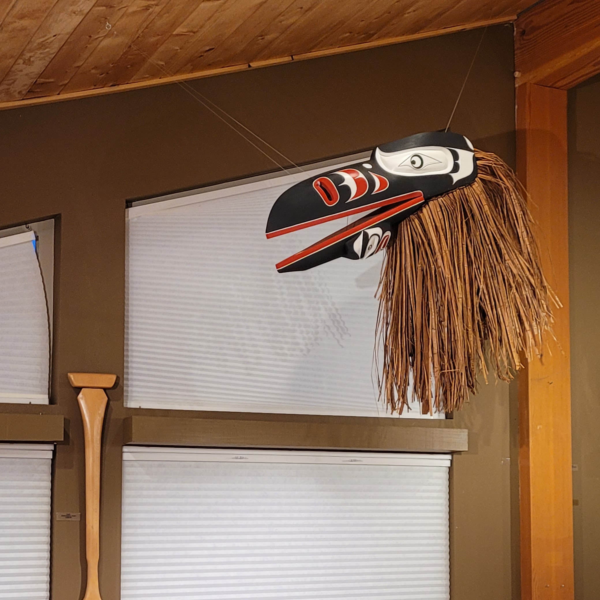 Raven Headdress with Cedar Bark by Kwakiutl artist Trevor Hunt