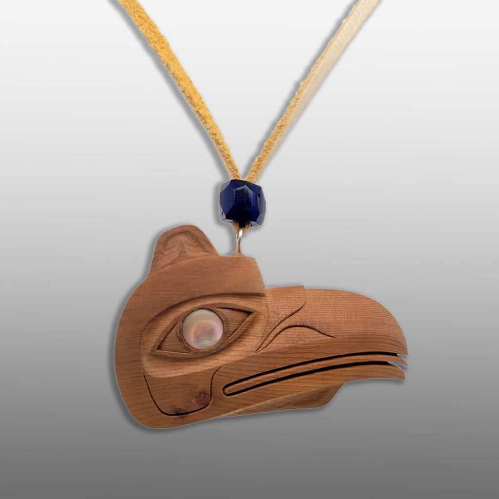 Yew Wood Raven Pendant by Haida Master Carver Ron Russ