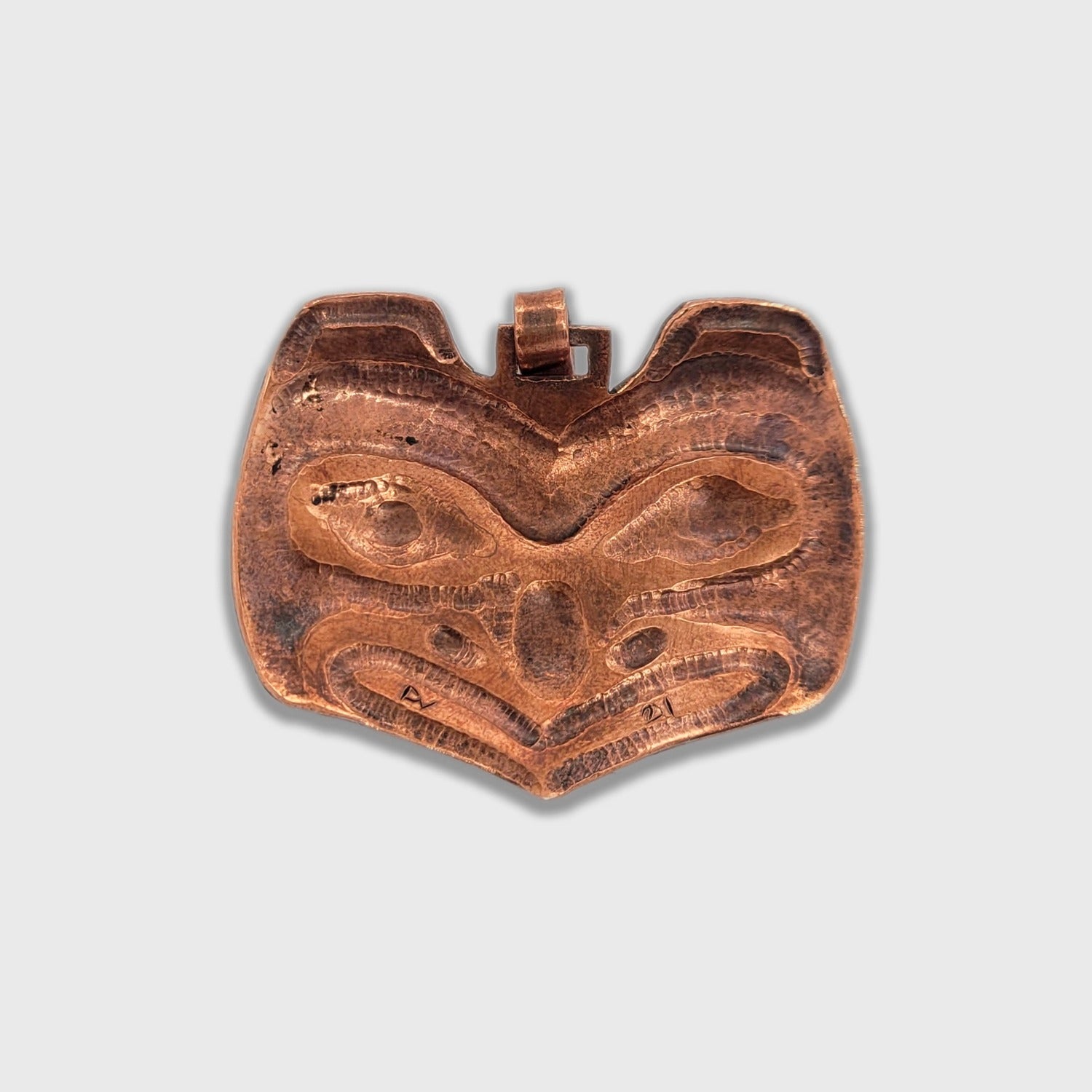 Copper Hammered Raven Pendant by Haida artist Derek White Jr.