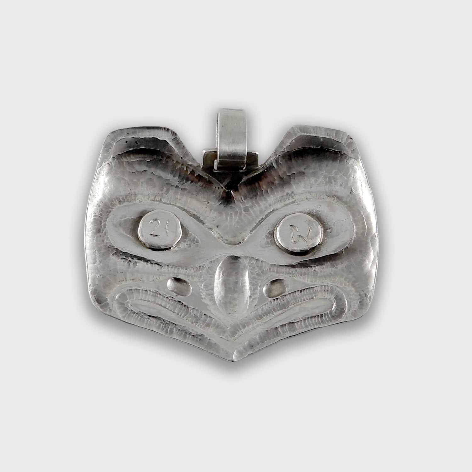 Hammered Silver and Abalone Raven Pendant by Haida artist Derek White