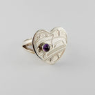 Silver and Amelyst Heart-shaped Raven Ring by Kwakwaka'wakw artist Chris Cook