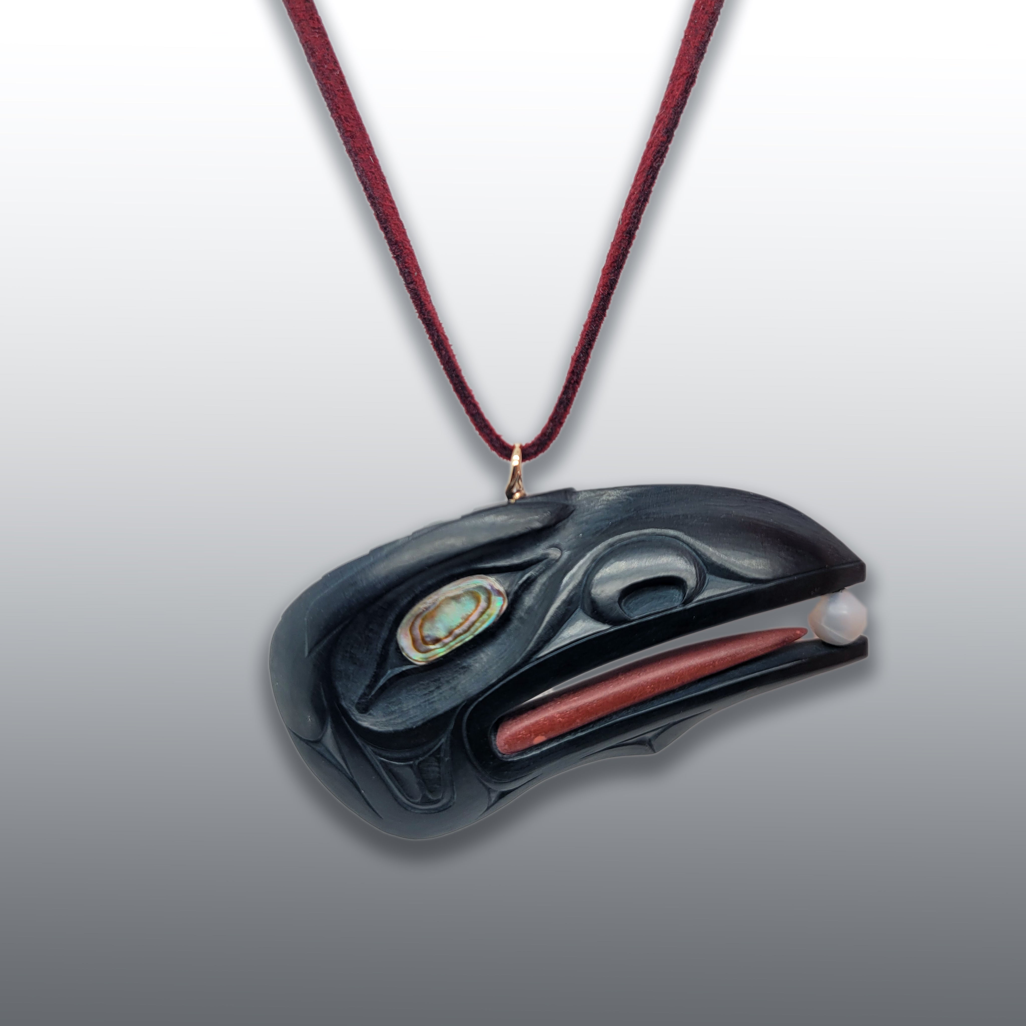 Argillite Raven Steals the Light Pendant by Haida artist Darrell White