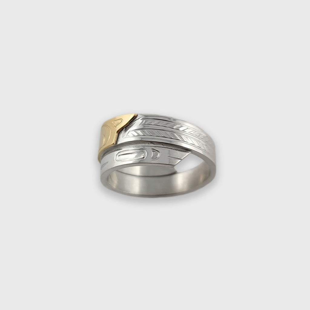 Silver and Gold Raven Wrap Ring by Cree artist Justin Rivard