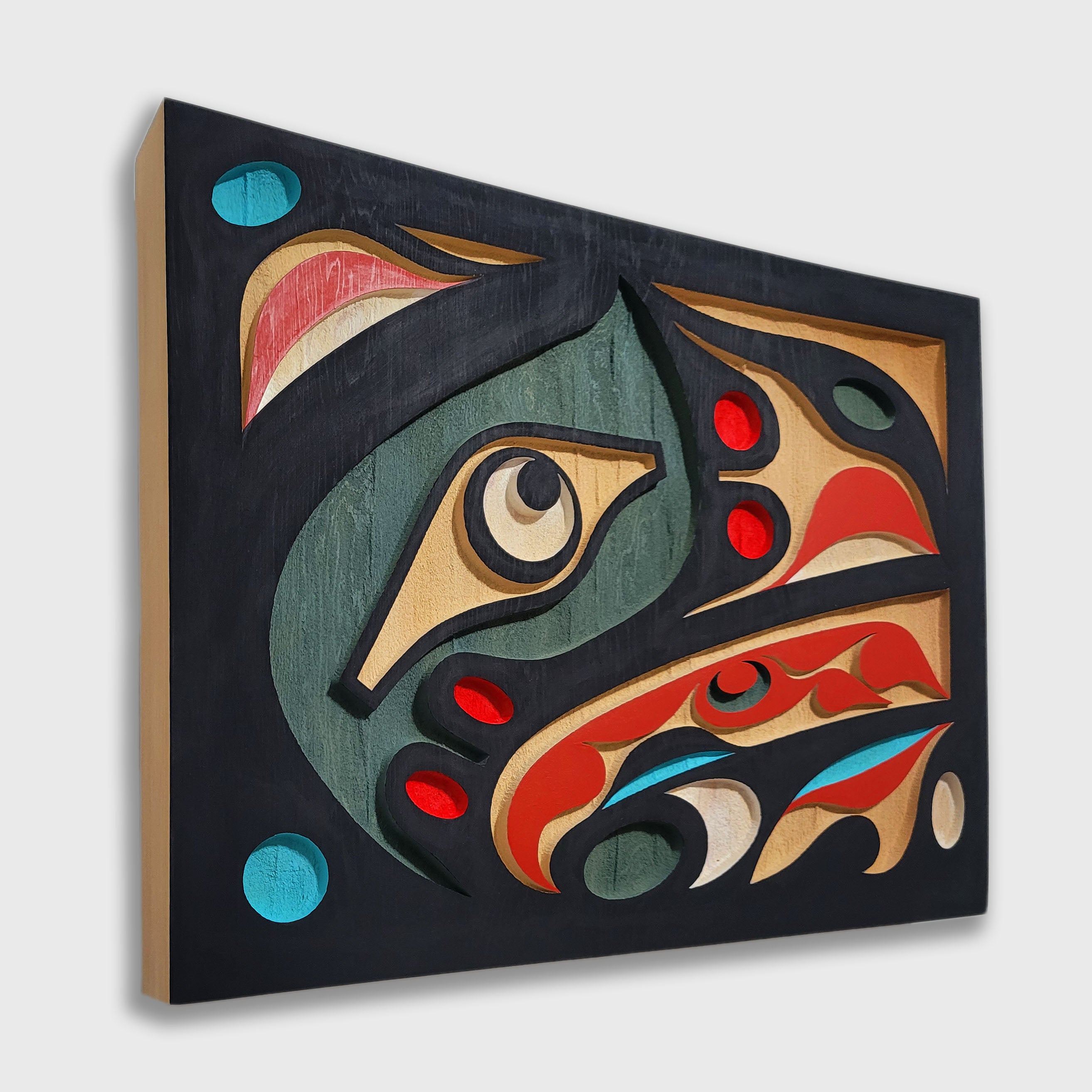 Rectangular Sandblasted Raven Panel by Kwakiutl artist Trevor Hunt