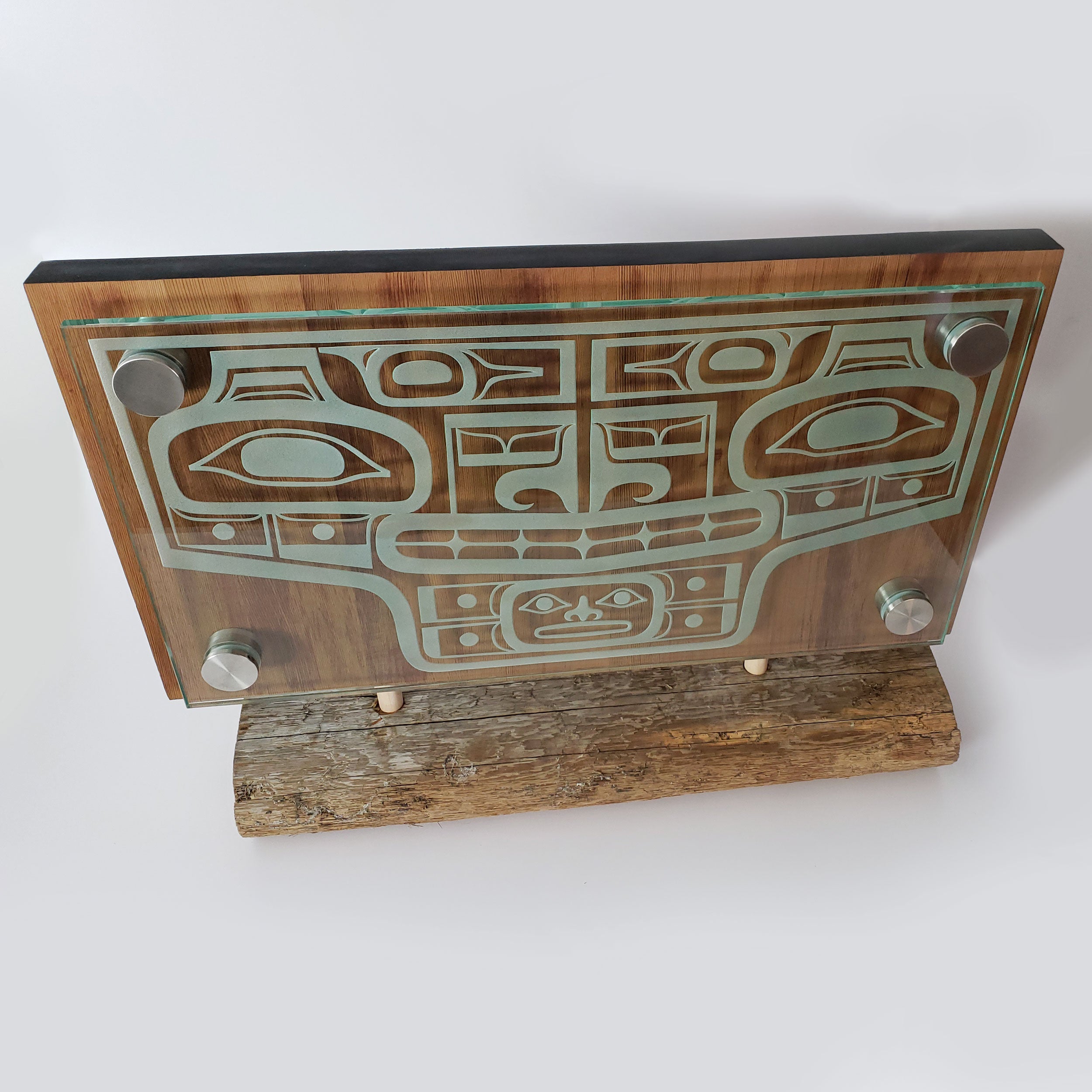 Sandblasted Glass Chilkat Panel by Kwakwaka'wakw Master Carver Calvin Hunt