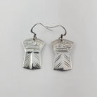 Silver copper-shaped Eagle Earrings by Kwakwaka'wakw artist Chris Cook