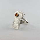 Silver and Amber Eagle Ring by Kwakwaka'wakw artist Chris Cook