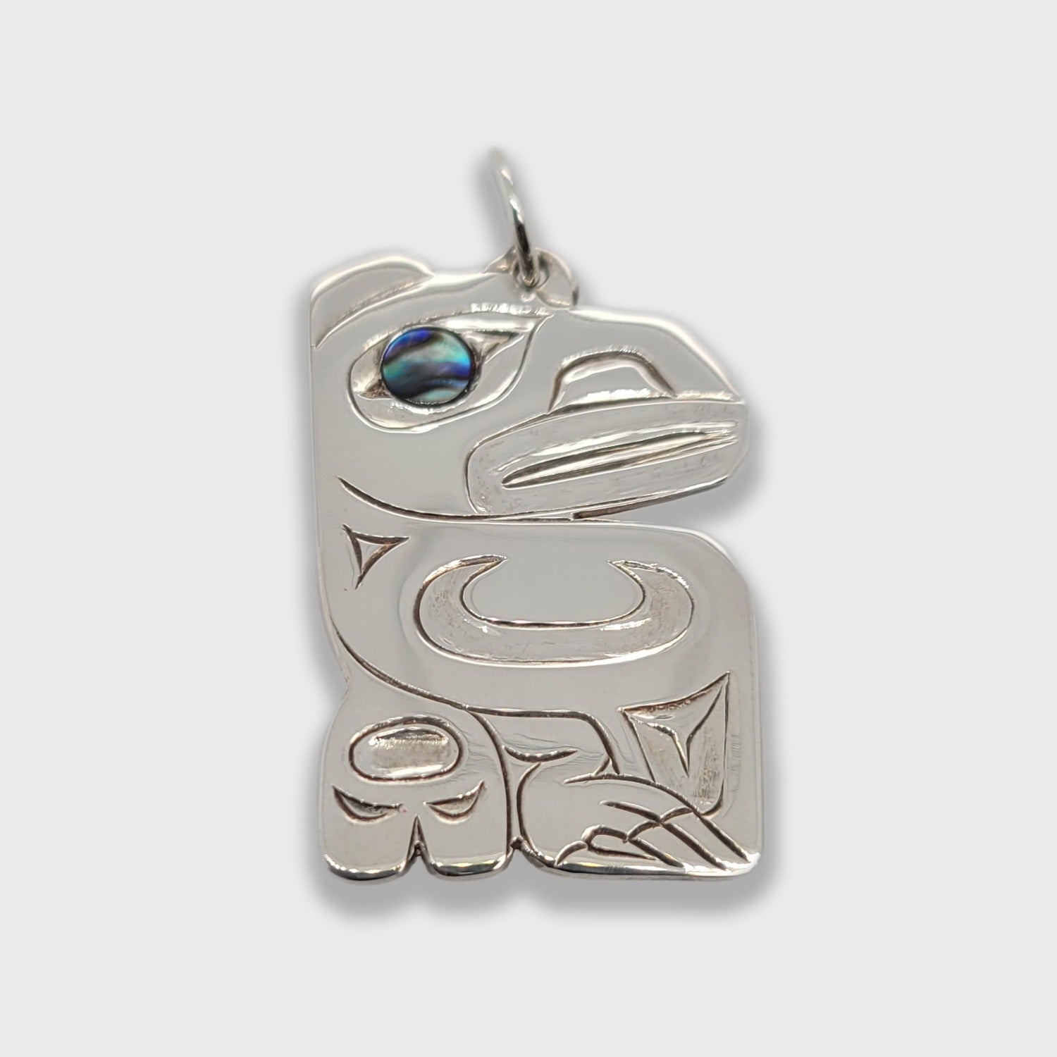 Silver and Abalone Raven Pendant by Haida artist Derek White