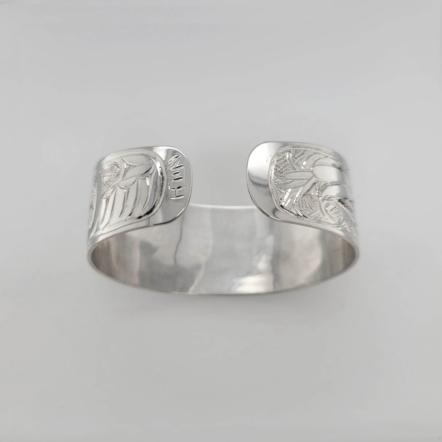 Native Silver Wolf and Hummingbird Bracelet by Tsimshian artist Bill Helin