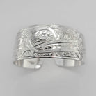 Native Silver Wolf and Moon Bracelet by Tsimshian artist Bill Helin