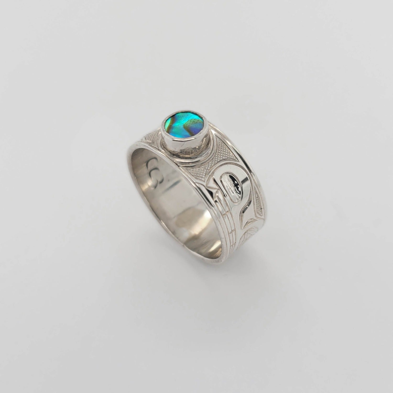 Silver and Abalone Bear Ring by Kwakwaka'wakw artist Chris Cook