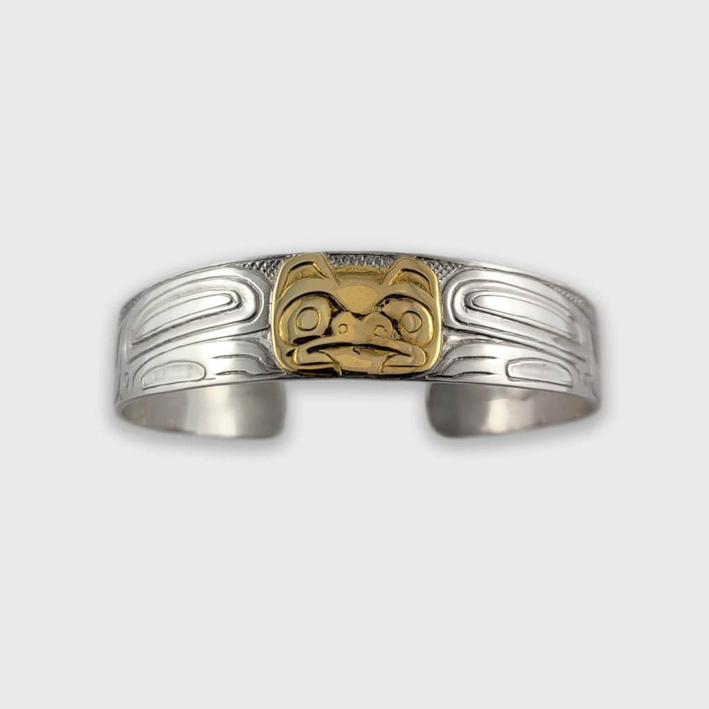 Silver and Gold Frog Bracelet by Haida artist Carmen Goertzen