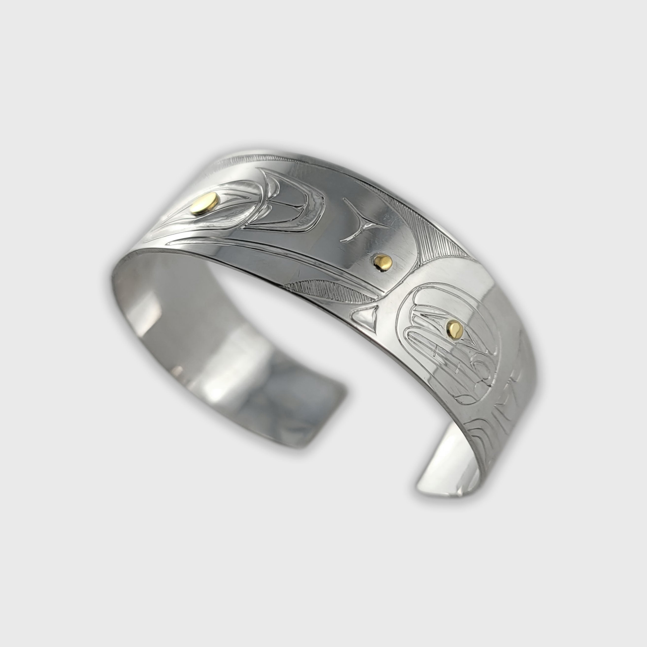 Silver and Gold Orca Bracelet by Haida artist Andrew Williams