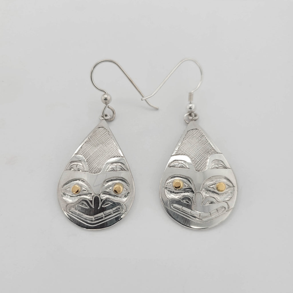 Silver and Gold Bear Earrings by Haida artist Andrew Williams