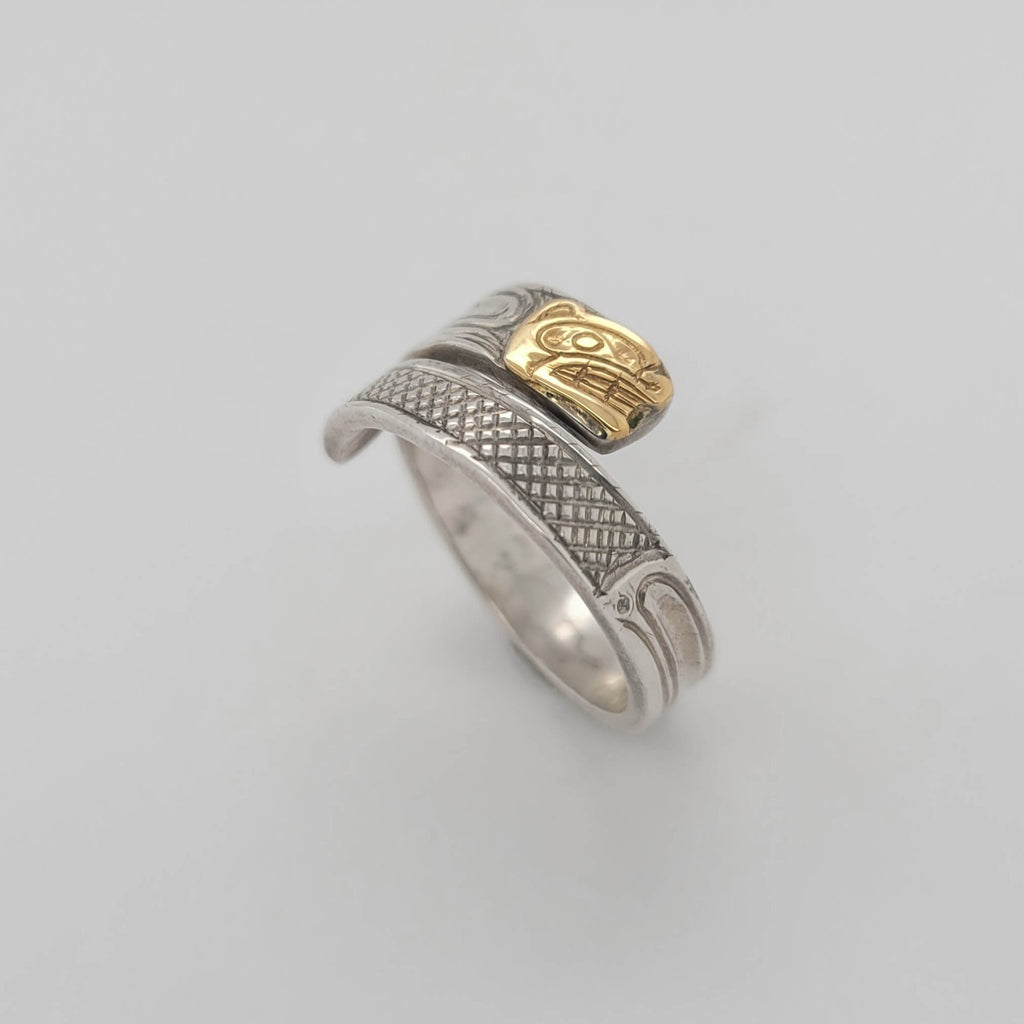 Indigenous Silver and Gold wrap ring by Haida artist Carmen Goertzen