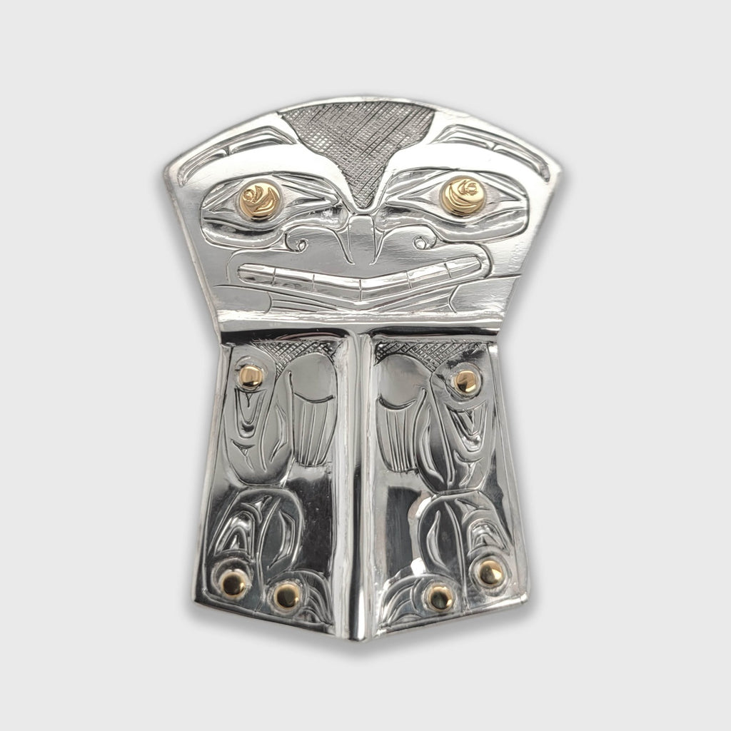 Silver and Gold Copper-shaped Bear Pendant by Haida artist Andrew Williams