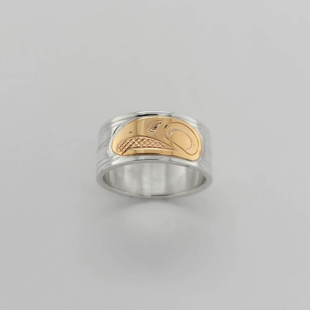 Native Silver and Gold Eagle Ring by Cree artist Justin Rivard