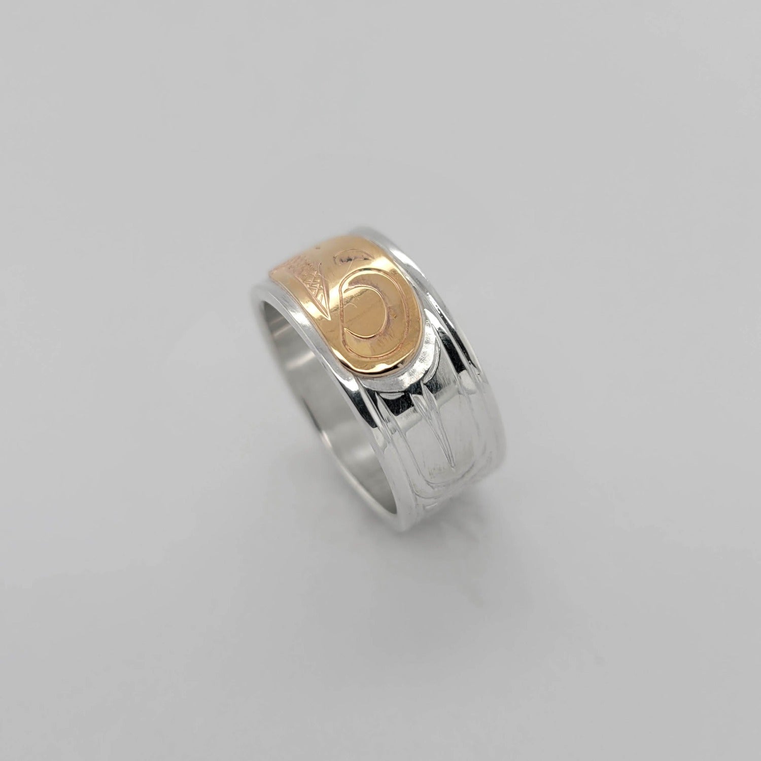 Native Silver and Gold Eagle Ring by Cree artist Justin Rivard