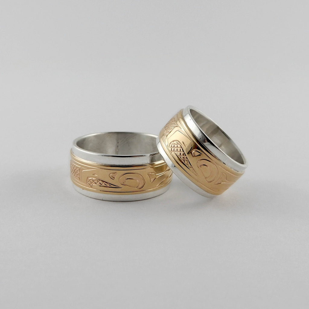 Custom Native Silver and Gold Rings by Cree artist Justin Rivard