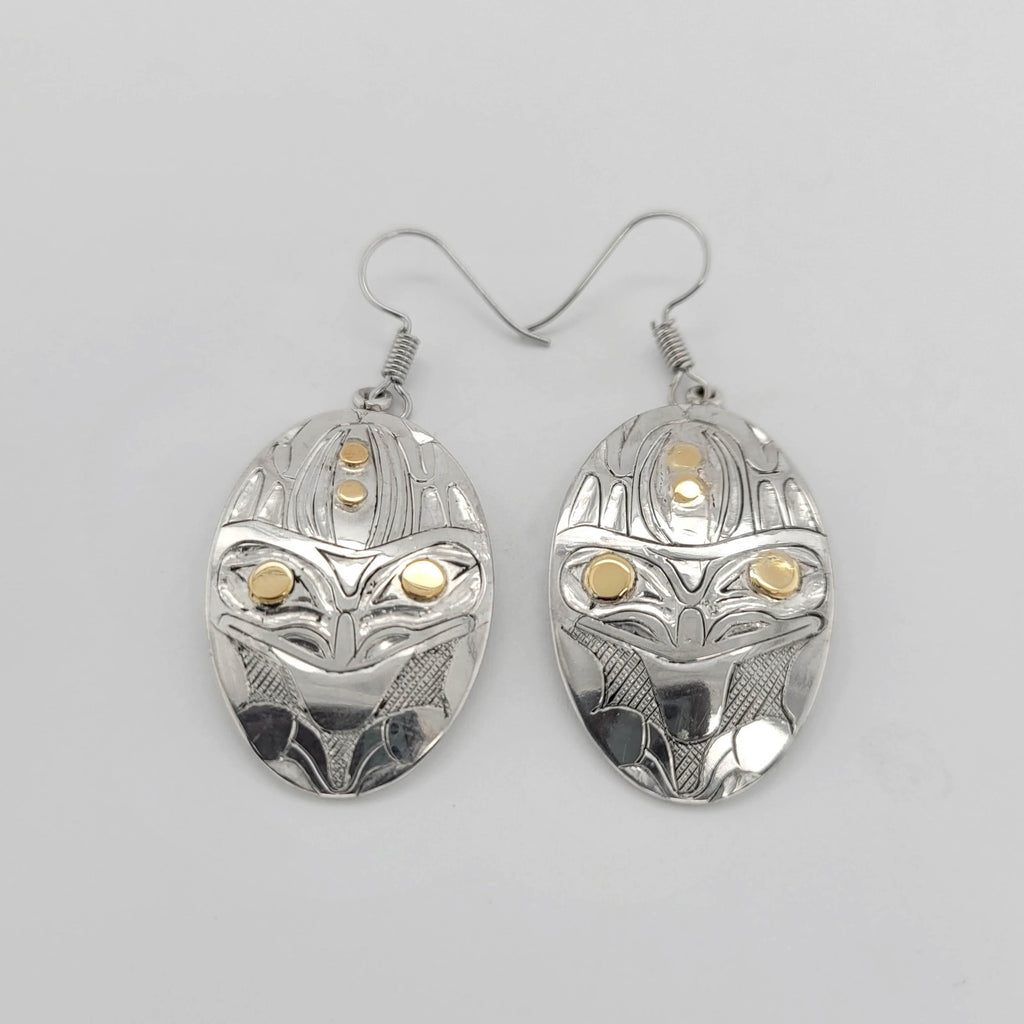 Silver and Gold Frog Earrings by Haida artist Andrew Williams