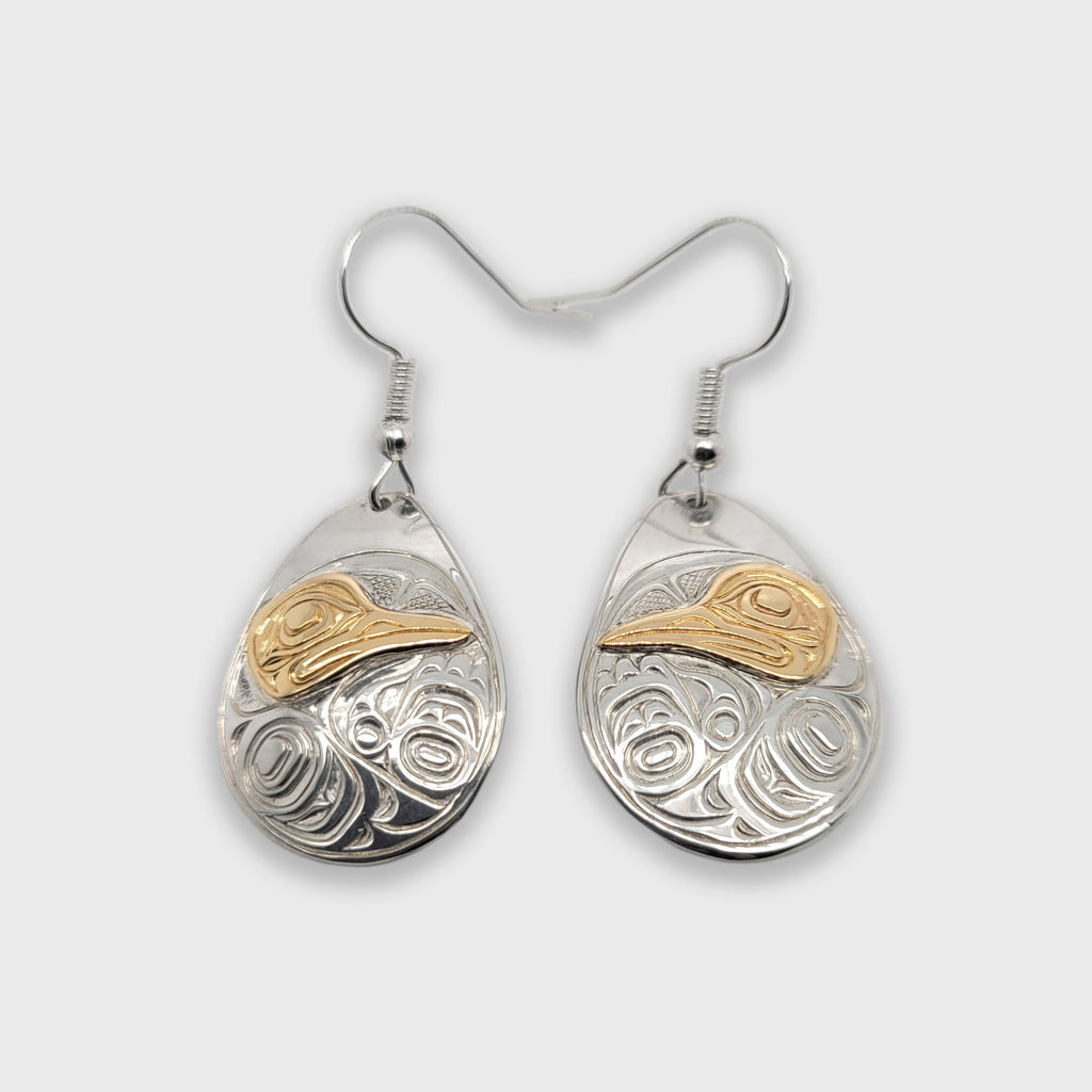 First Nations Silver and Gold Hummingbird Earrings by Kwakwaka'wakw artist Joe Wilson