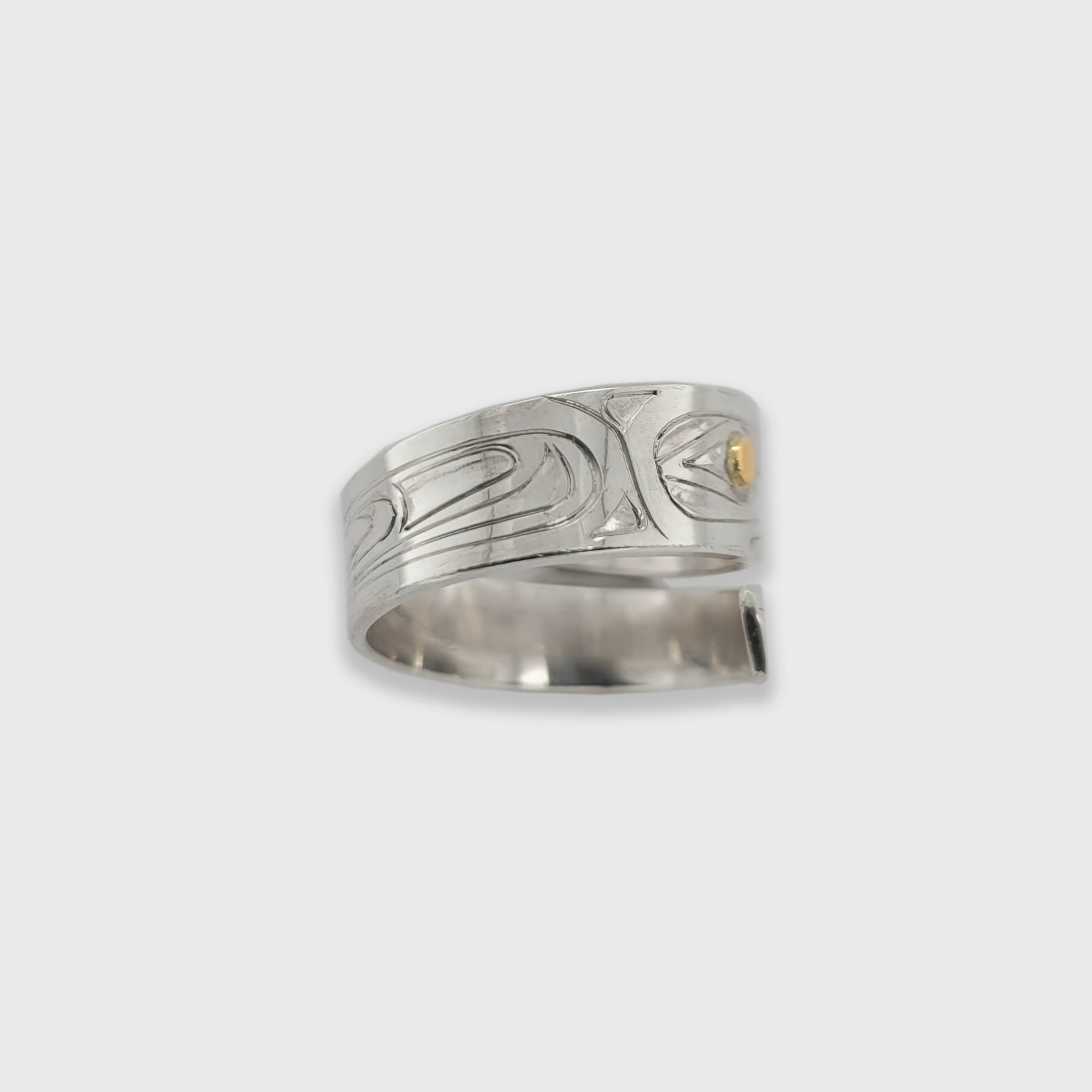 Silver and Gold Hummingbird Wrap Ring by Haida artist Andrew Williams