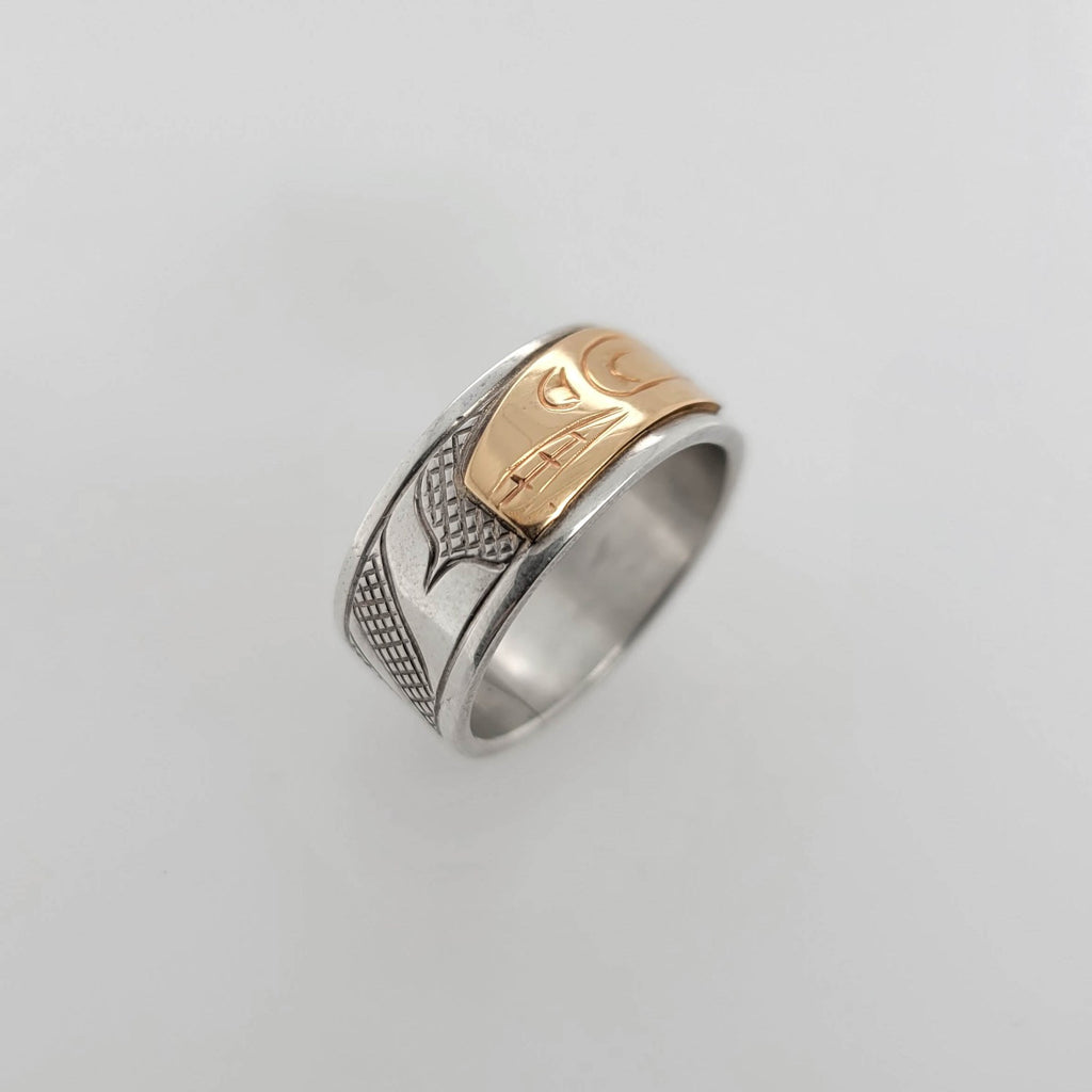 Native Silver and Gold Orca Ring by Cree artist Justin Rivard
