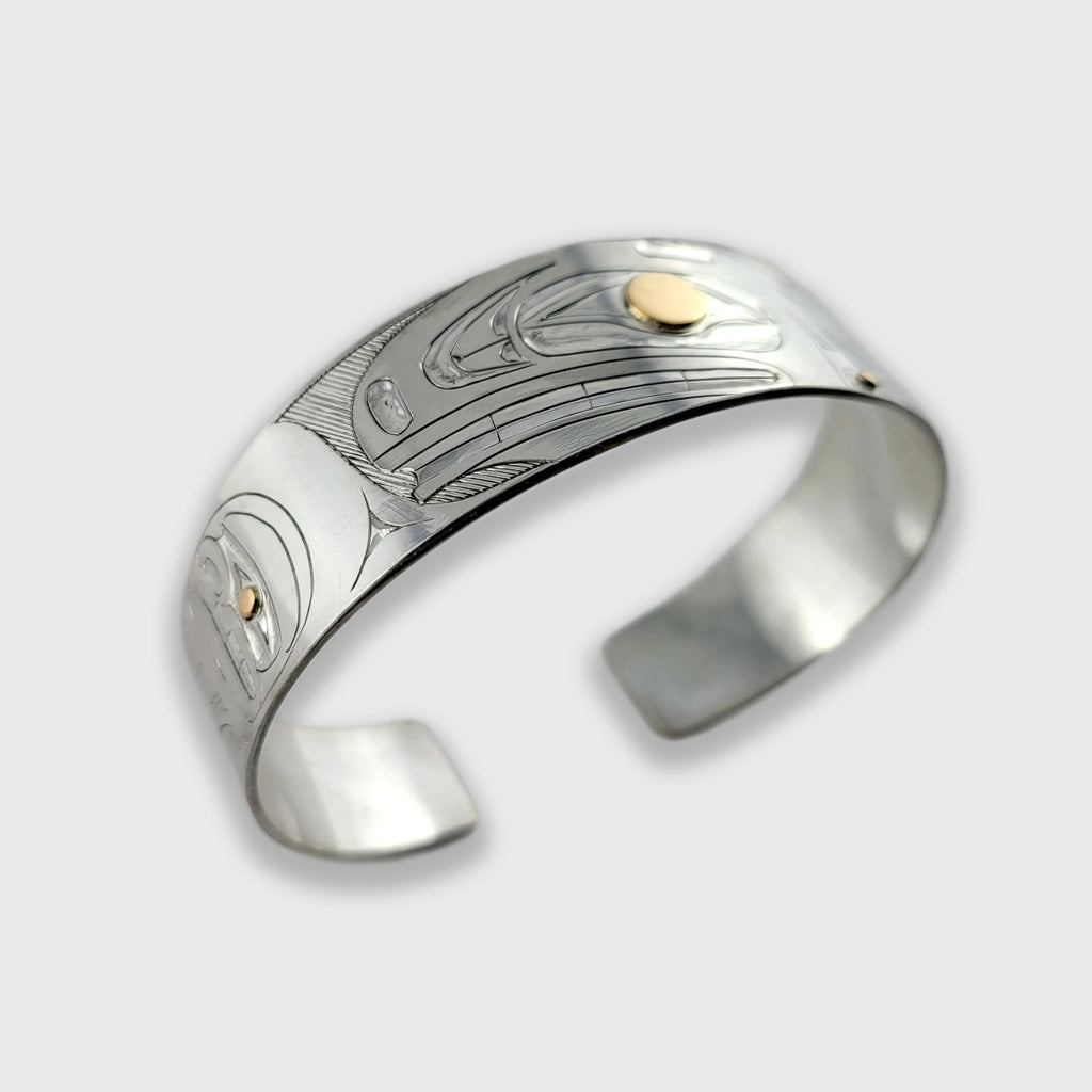 Silver and Gold Orca Bracelet by Haida artist Andrew Williams