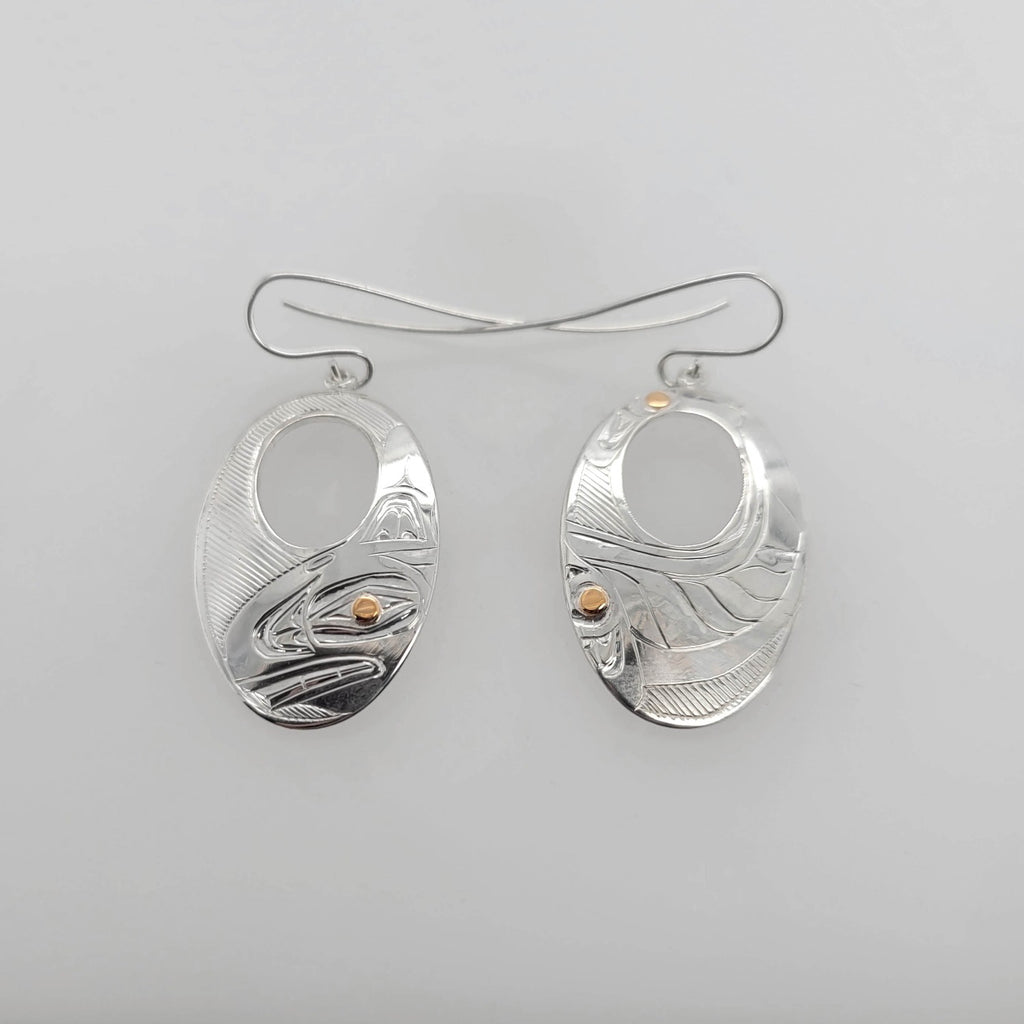 Native Silver and Gold Orca Earrings by Haida artist Andrew Williams