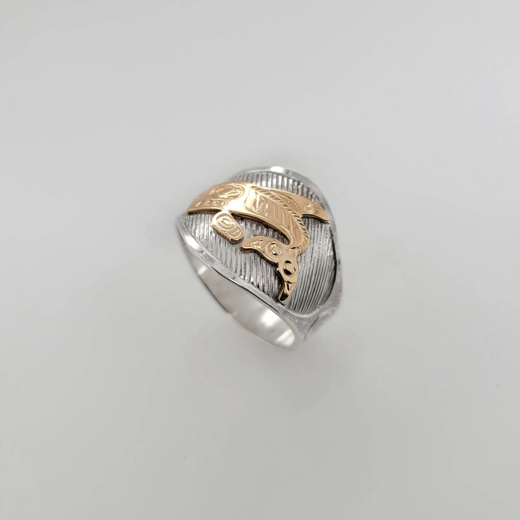 Native Silver and Gold Orca Ring by Haida artist Nelson Cross