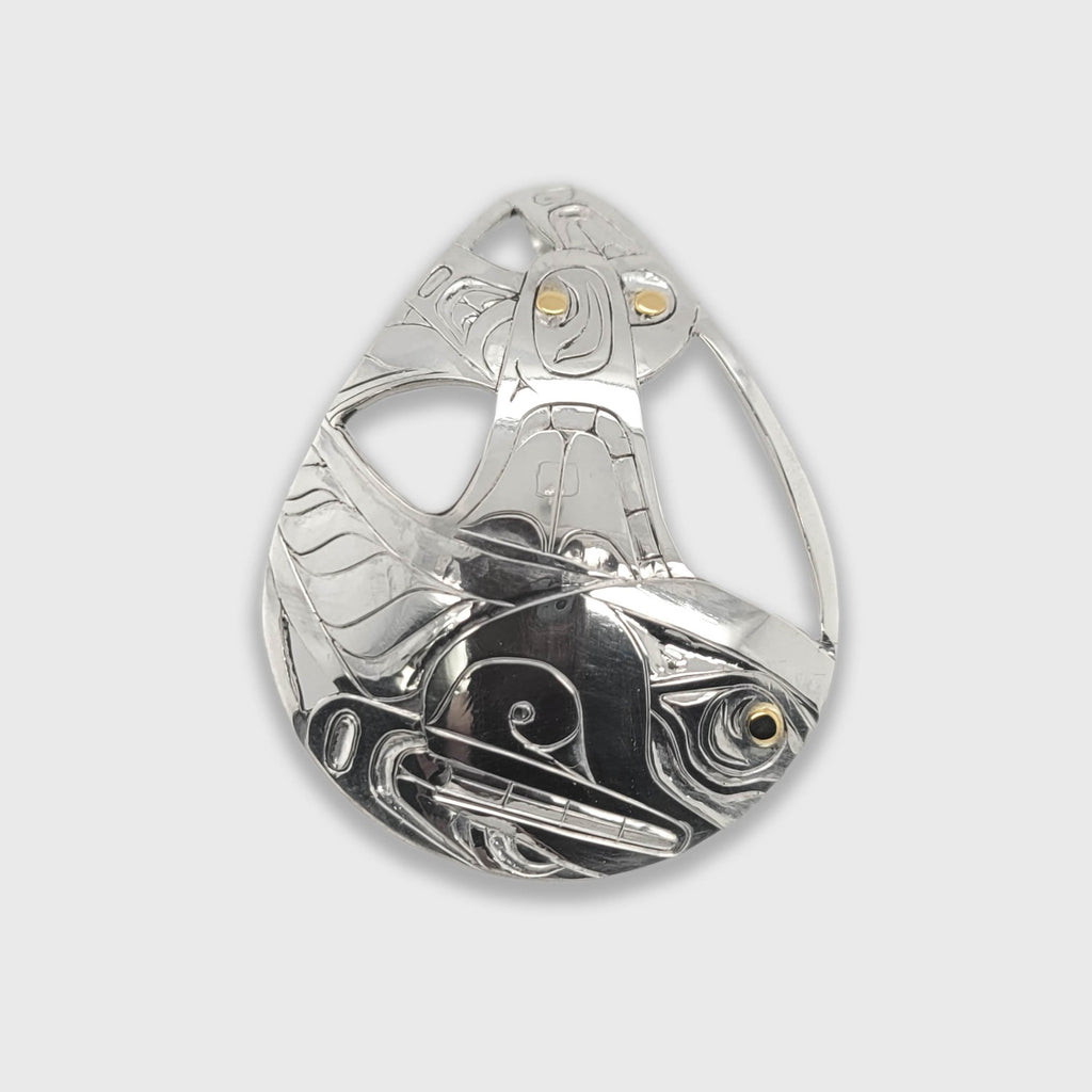 Silver and Gold Orca Pendant by Haida artist Andrew Williams