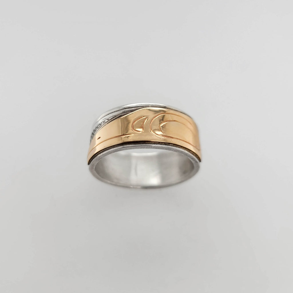 Native Silver and Gold Raven Ring by Cree artist Justin Rivard