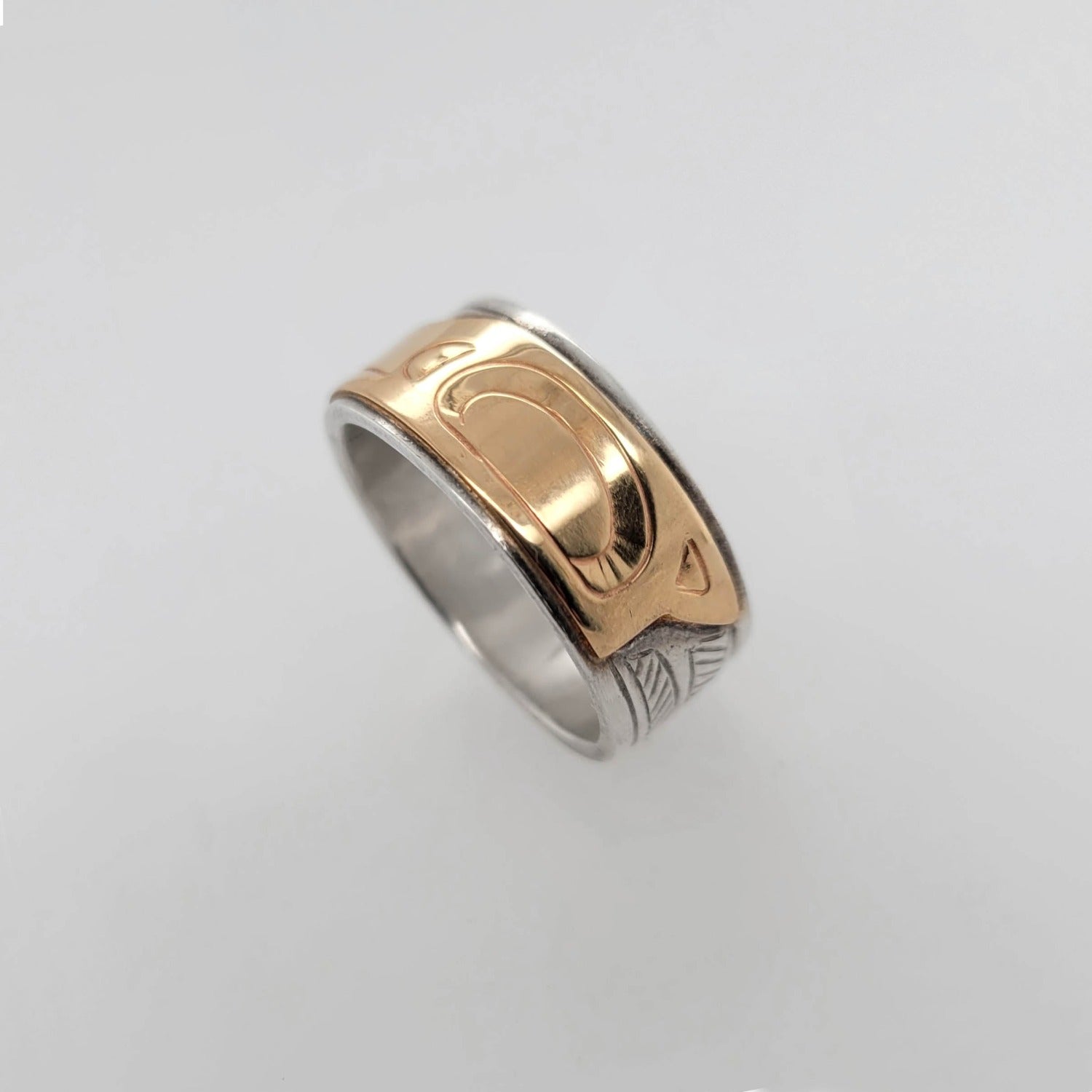 Native Silver and Gold Raven Ring by Cree artist Justin Rivard