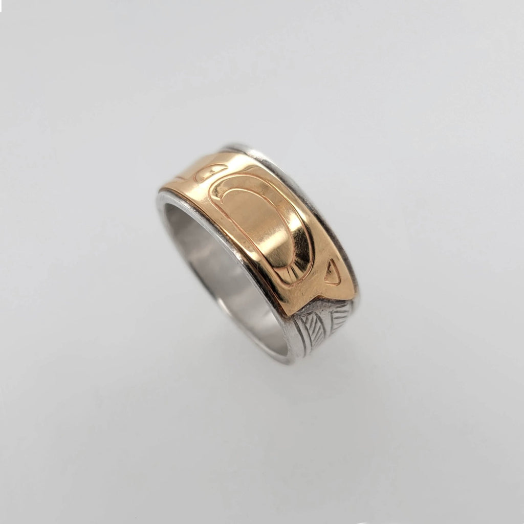 Native Silver and Gold Raven Ring by Cree artist Justin Rivard