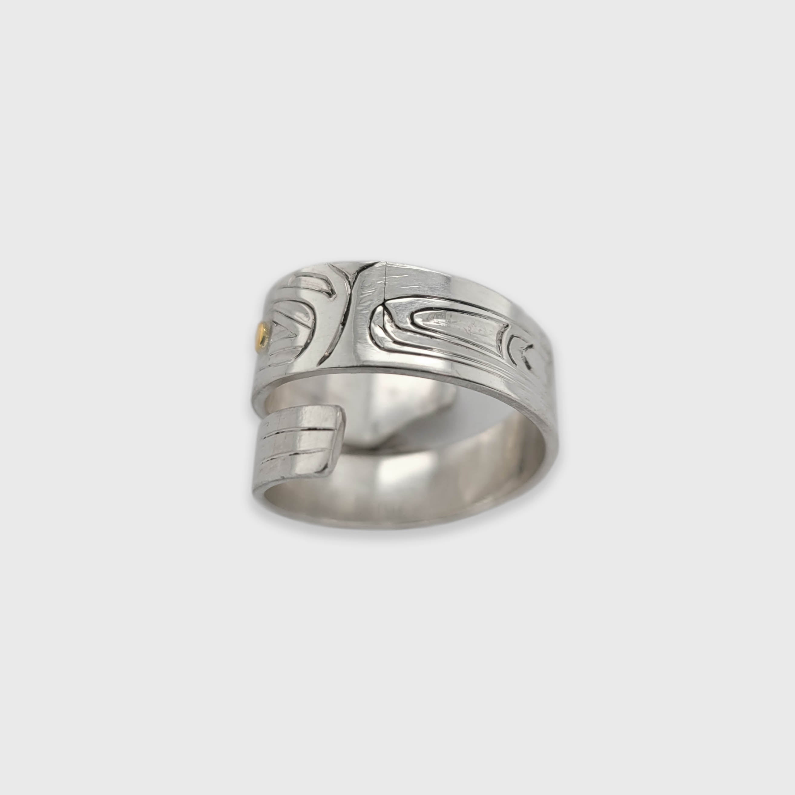 Silver and Gold Raven Wrap Ring by Haida artist Andrew Williams