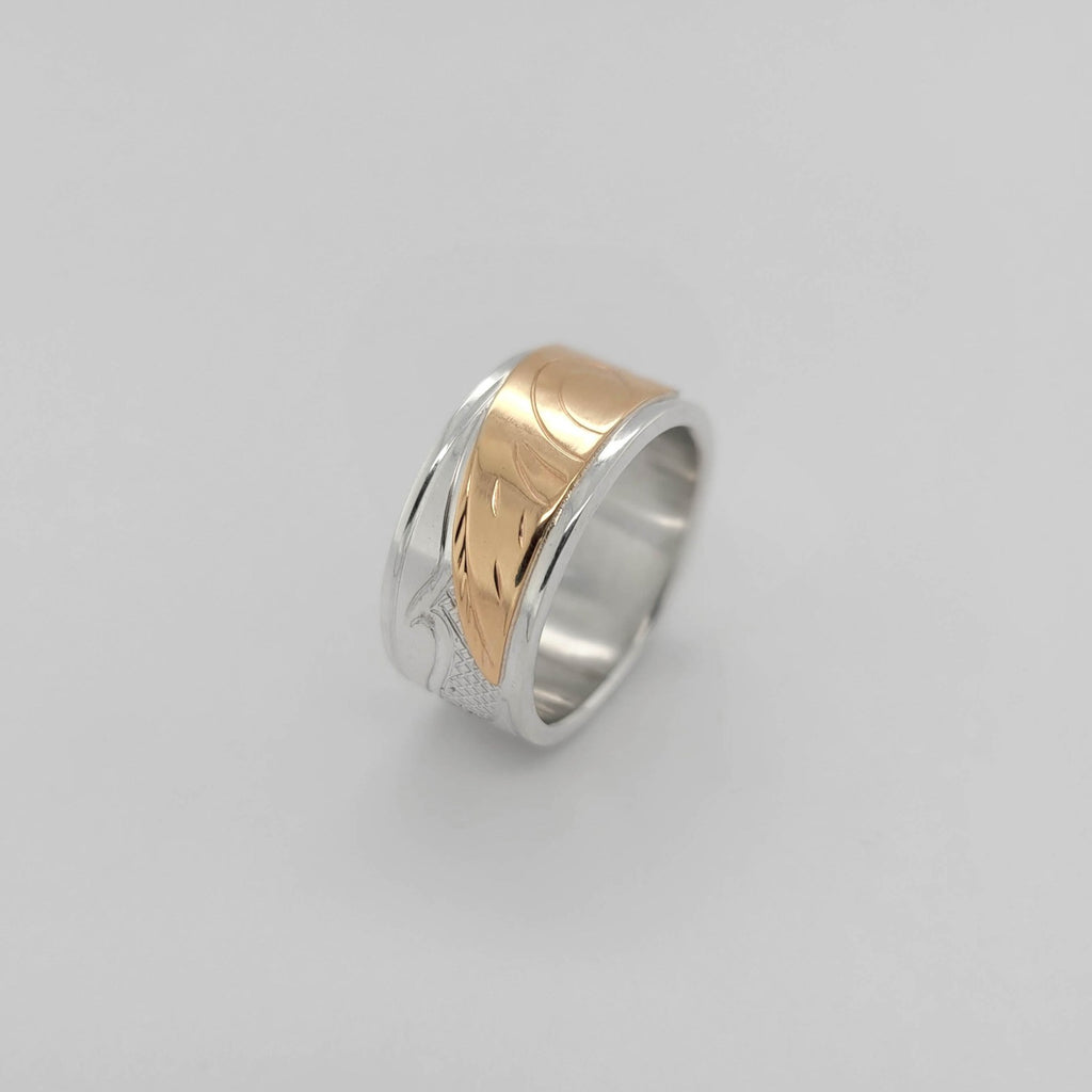 Native Silver and Gold Salmon Ring by Cree artist Justin Rivard