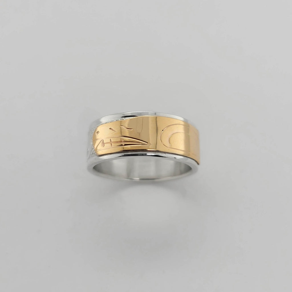 Native Silver and Gold Wolf Ring by Cree artist Justin Rivard