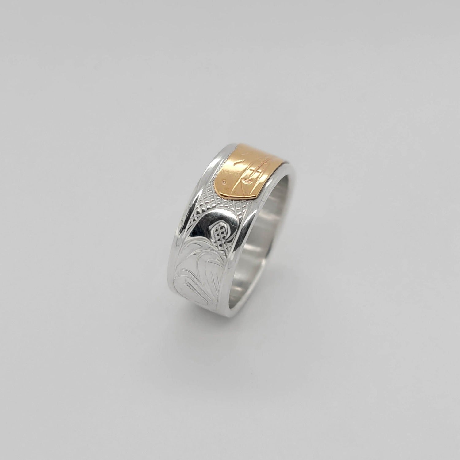 Native Silver and Gold Wolf Ring by Cree artist Justin Rivard