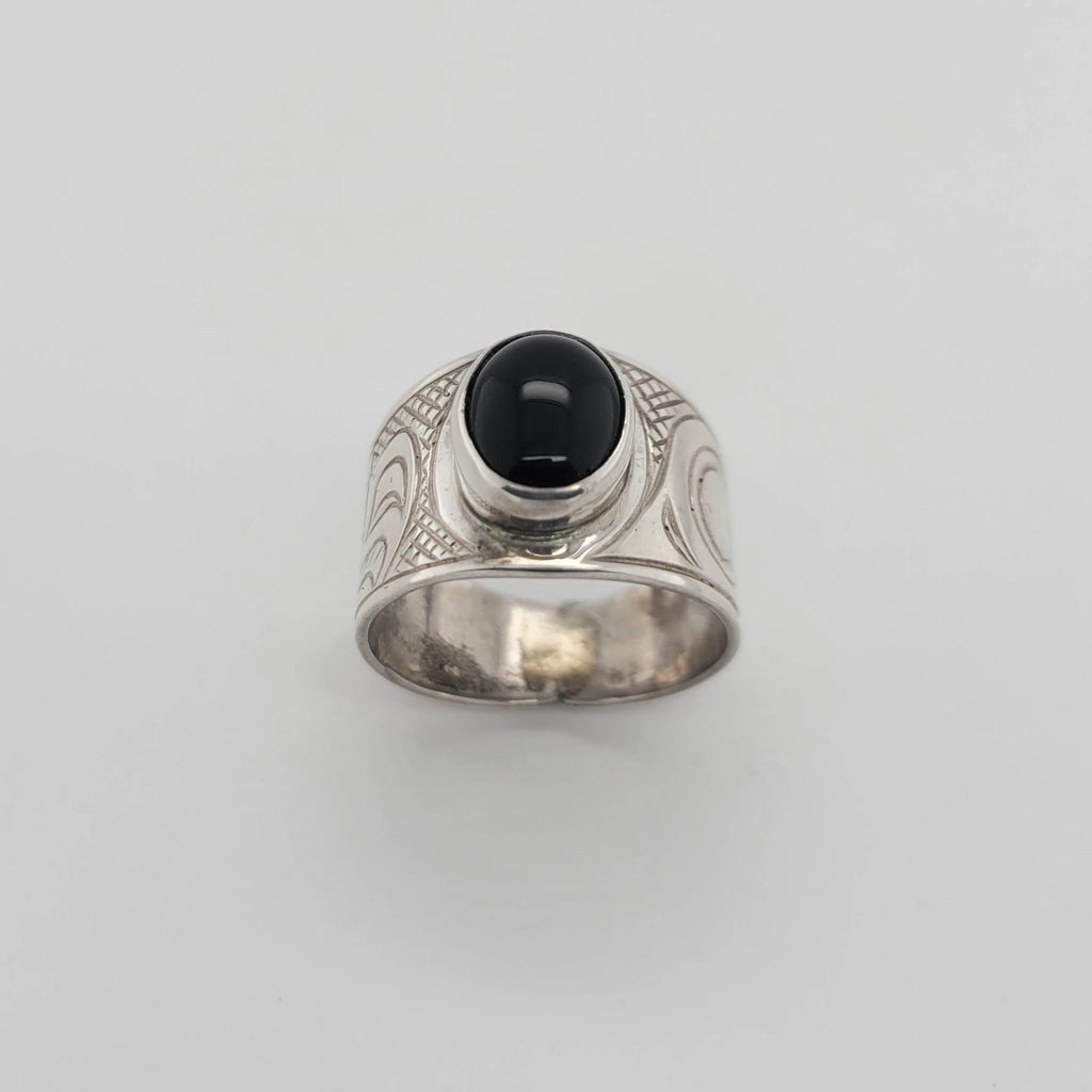 Silver and Onyx Signet Ring by Kwakwaka'wakw artist Chris Cook
