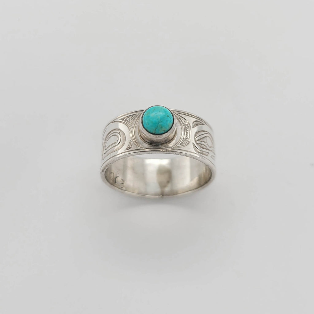 Silver and Turquoise Eagle Ring by Kwakwaka'wakw artist Chris Cook