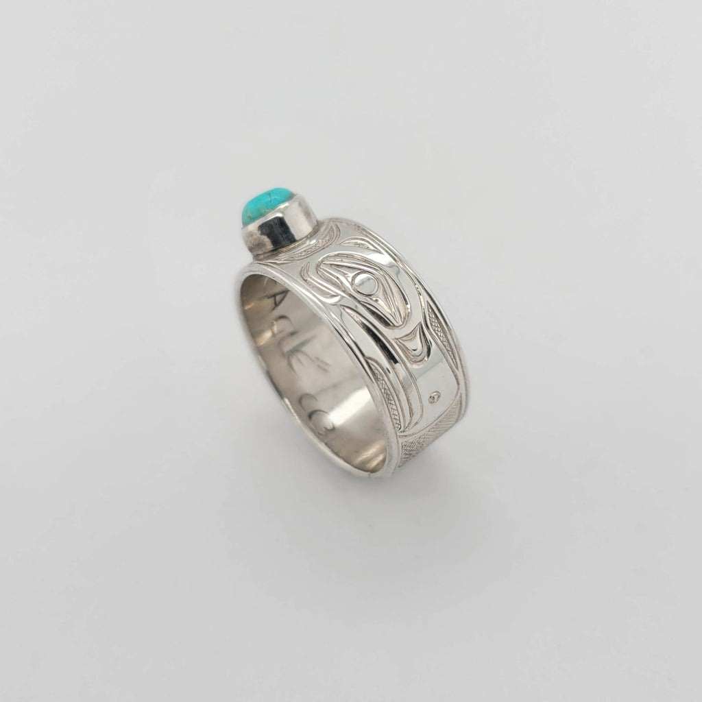 Silver and Turquoise Eagle Ring by Kwakwaka'wakw artist Chris Cook