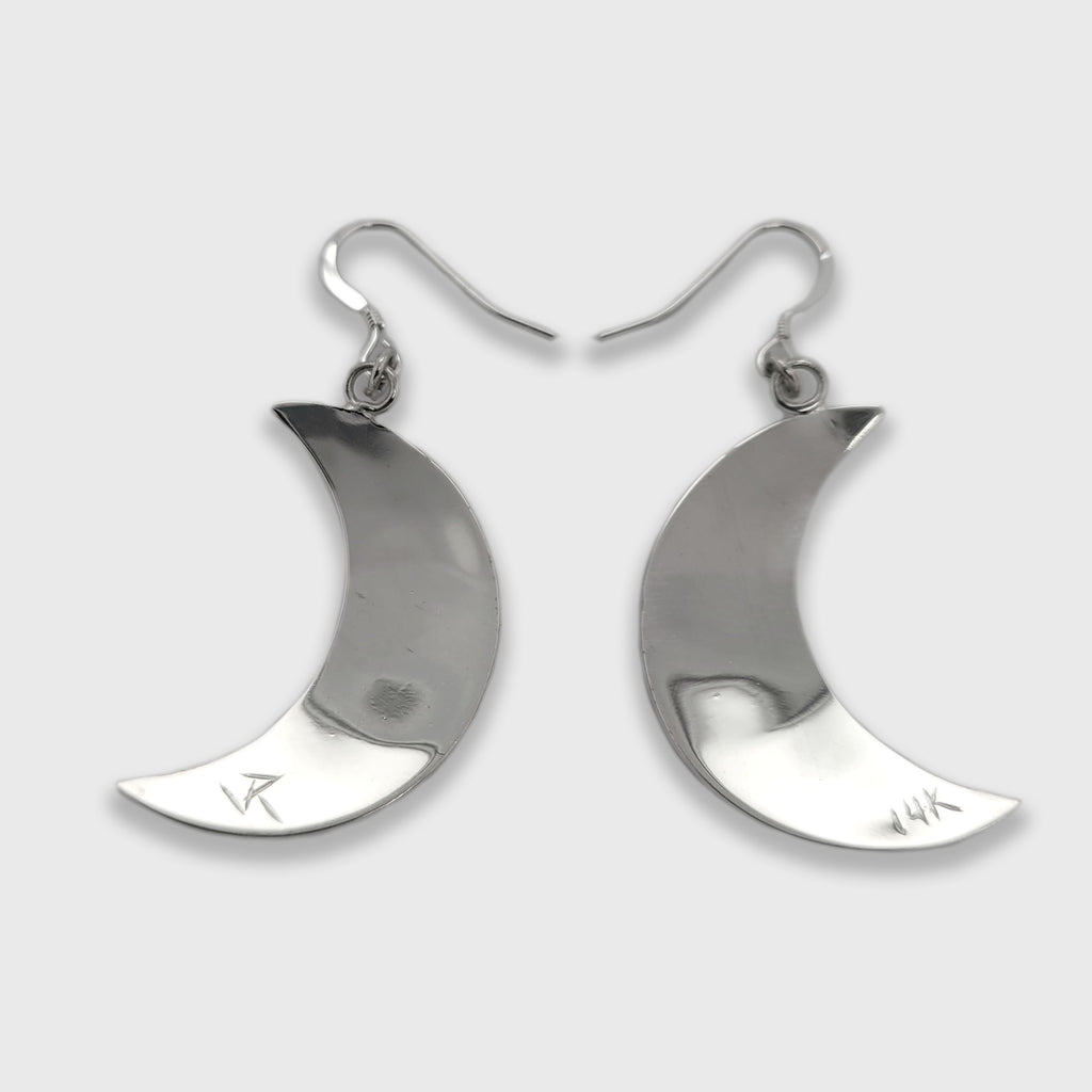 Silver and Gold Crescent Moon Earrings by Cree artist Justin Rivard