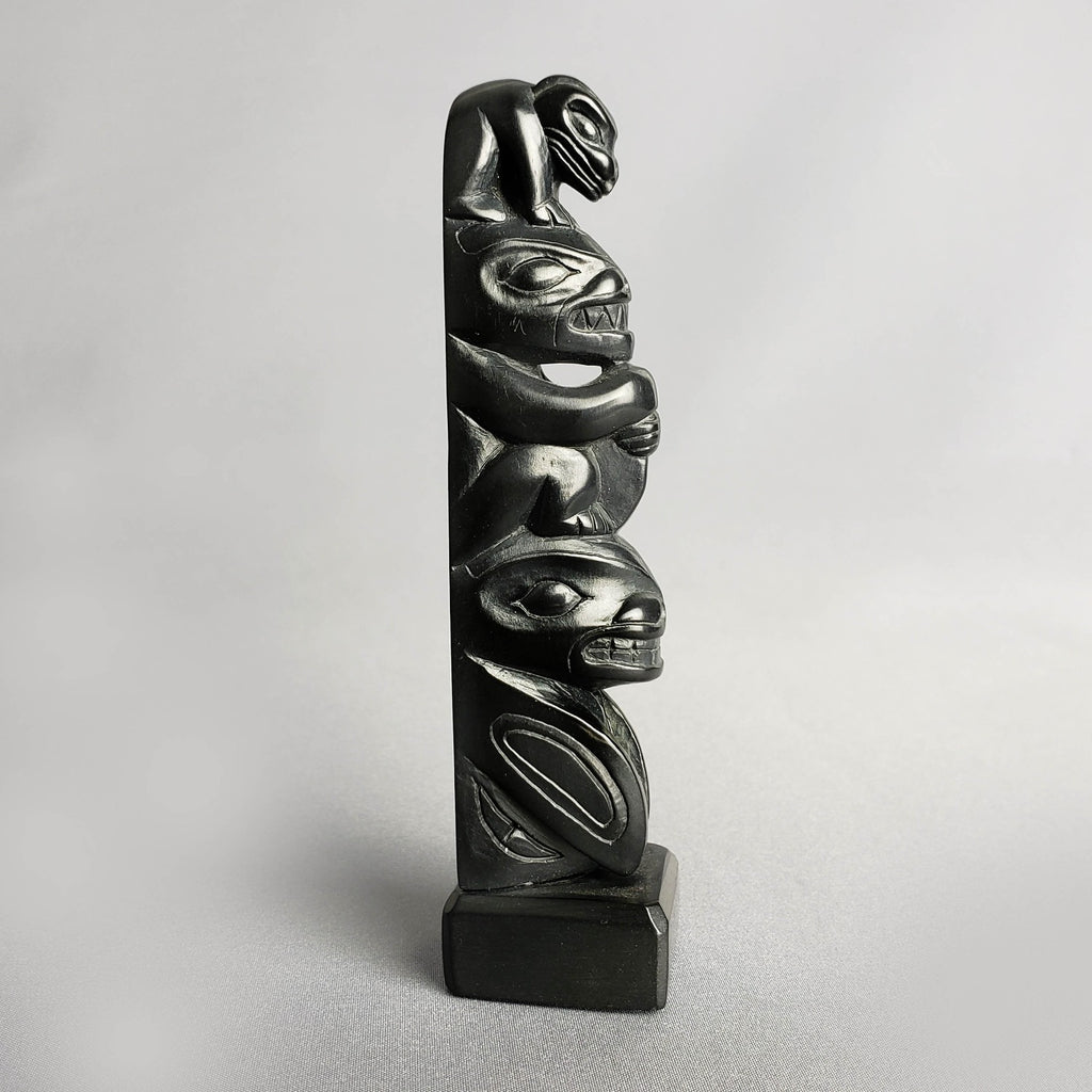 Small Argillite Bear Totem Pole by Haida carver
