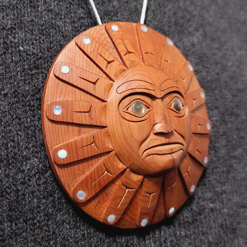 Yew Wood Sun Pendant by Haida Master Carver Ron Russ