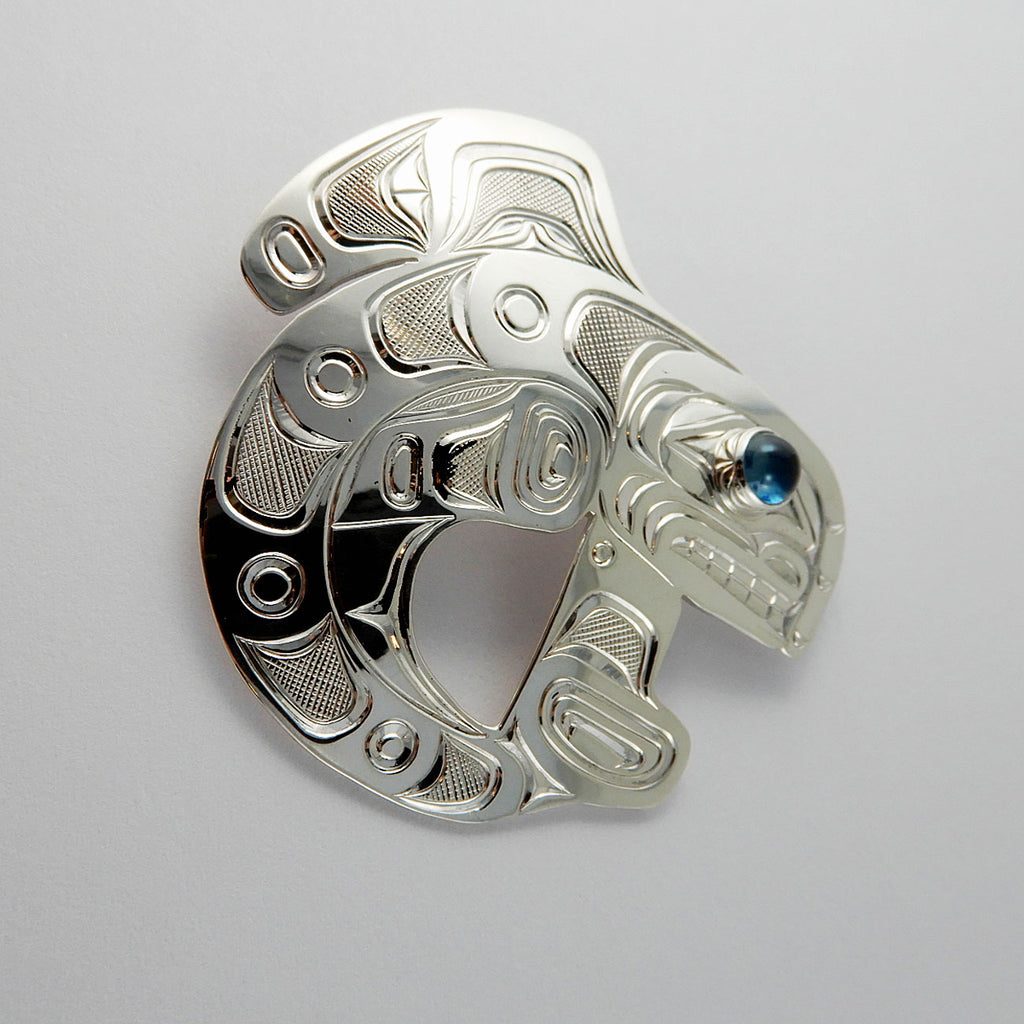 Silver and Topaz Orca-shaped Pendant by Kwakwaka'wakw artist Chris Cook