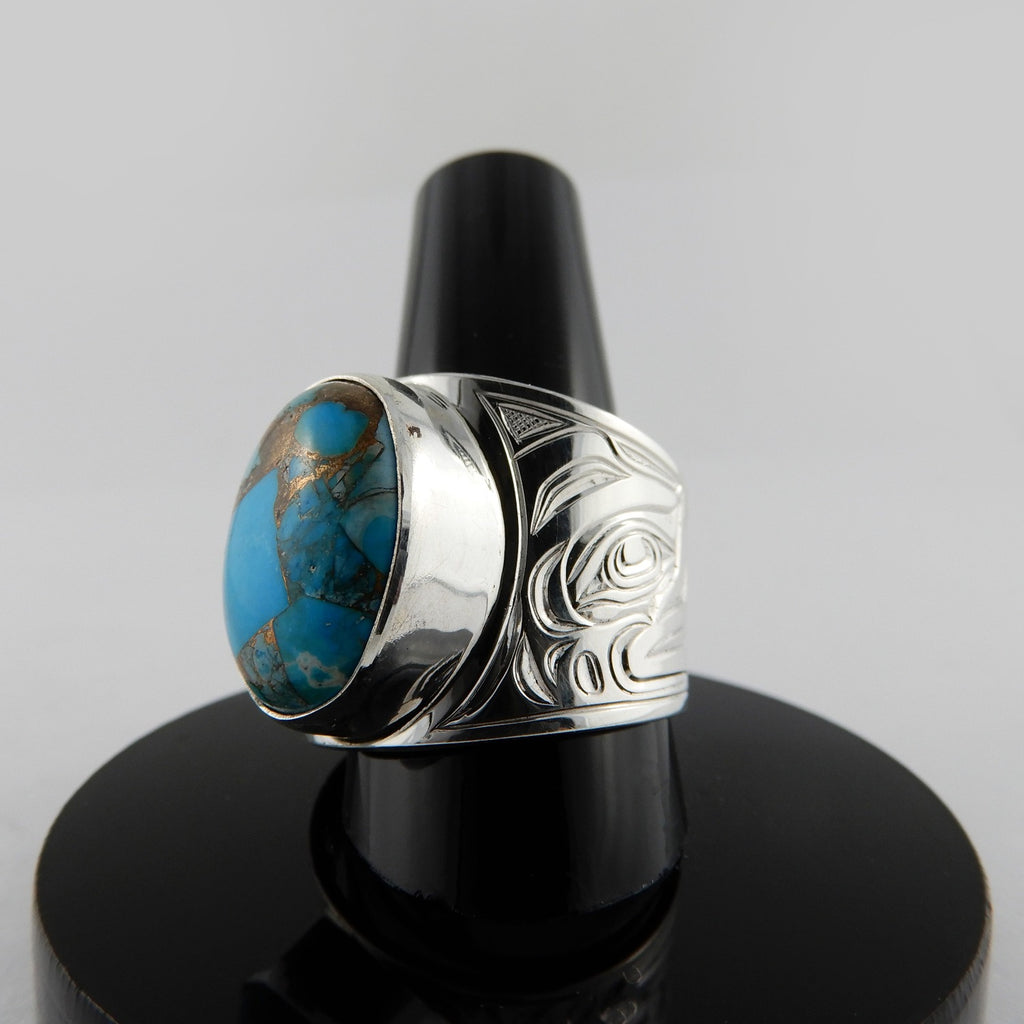 Silver and Turquoise Signet Ring by Kwakwaka'wakw artist Chris Cook