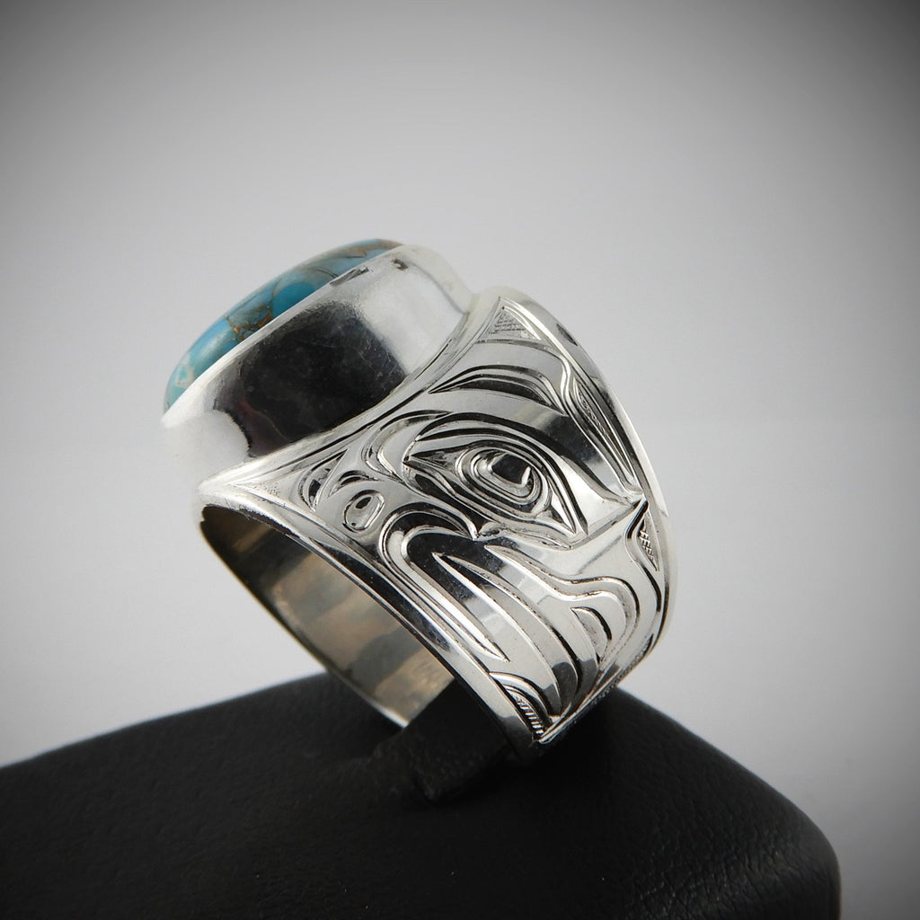 Silver and Turquoise Signet Ring by Kwakwaka'wakw artist Chris Cook